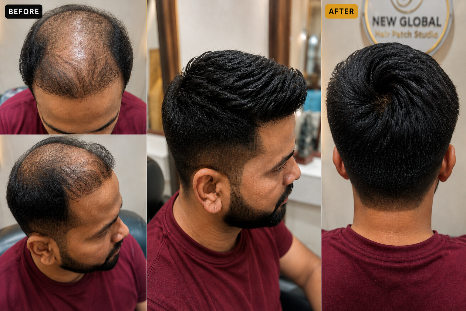 Before and after hair patch transformation — Full Coverage Hair Patch — Natural Hairline Restored